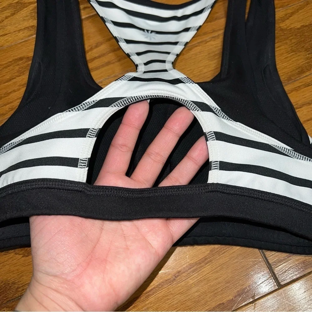 Athleta Triple Dare Black and White Striped Racerback Sports Bra Size Small